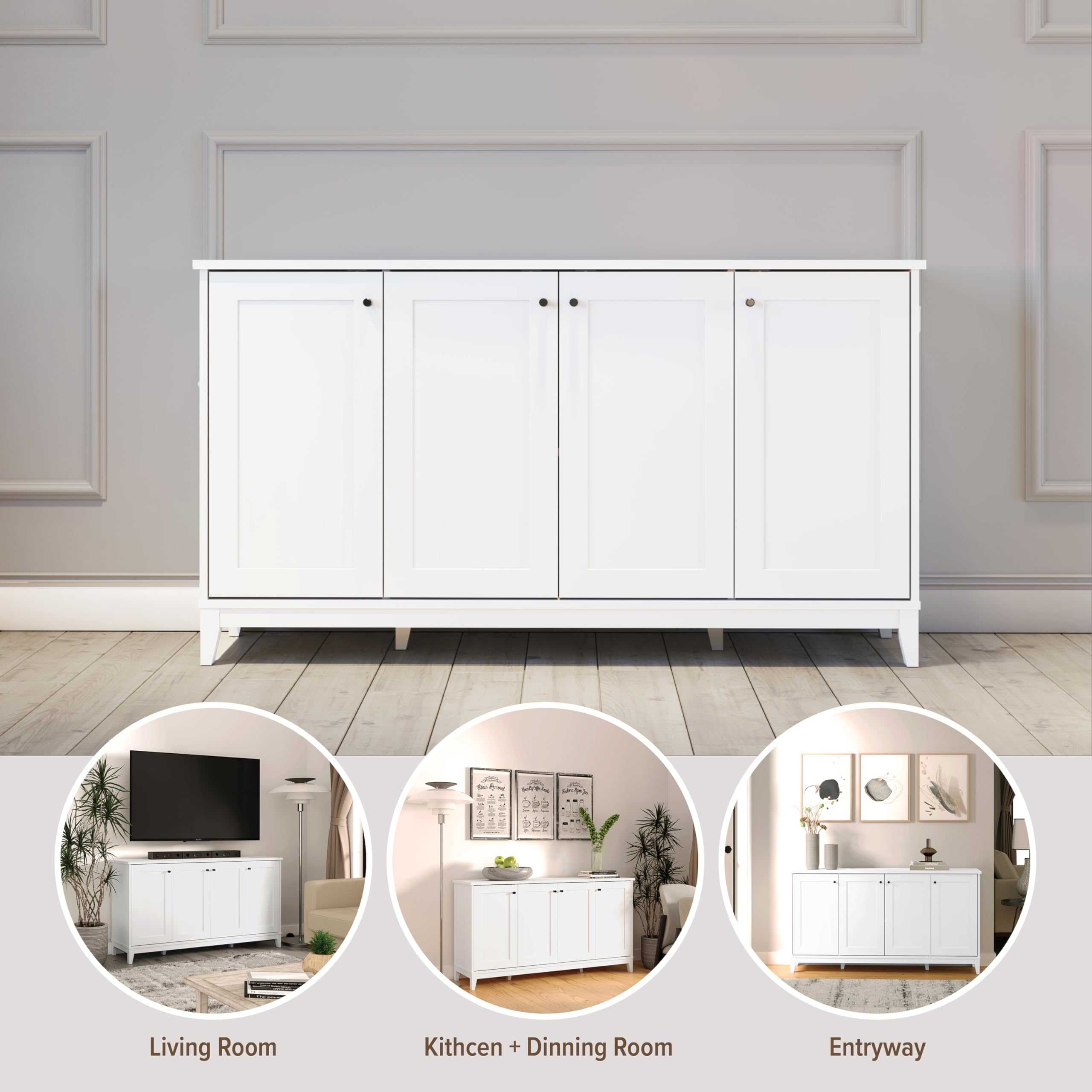 4 Console Table Doors and Shelves, Sideboard Storage Cabinet, 60" W x 30" H x 16" H