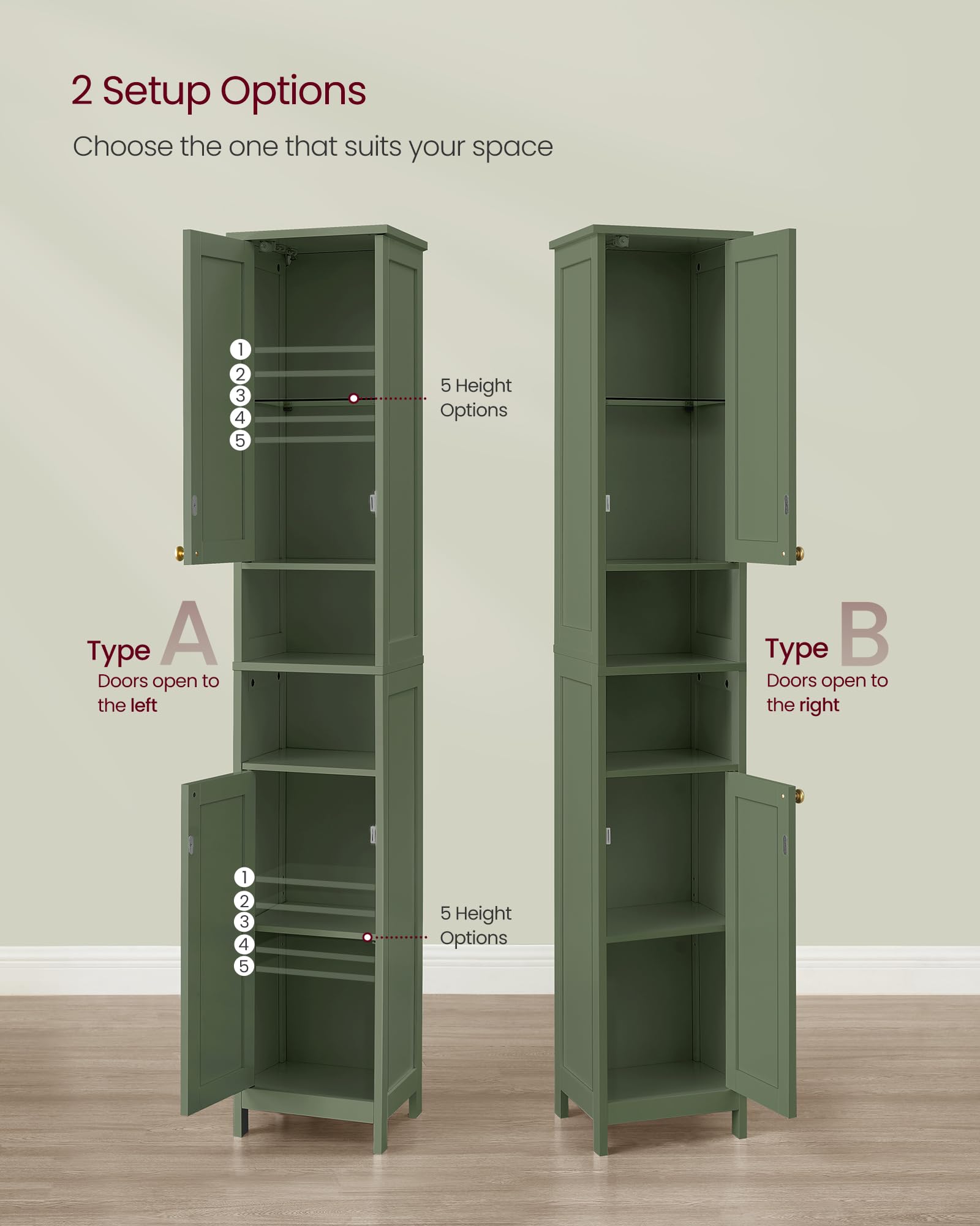 改VASAGLE Tall Bathroom Cabinet with Lights, Slim Bathroom Storage Cabinet, Freestanding Narrow Cabinet with Adjustable Shelves, for Small Spaces, Modern, 11.8 Inches Wide, Dove Gray UBBC566G02