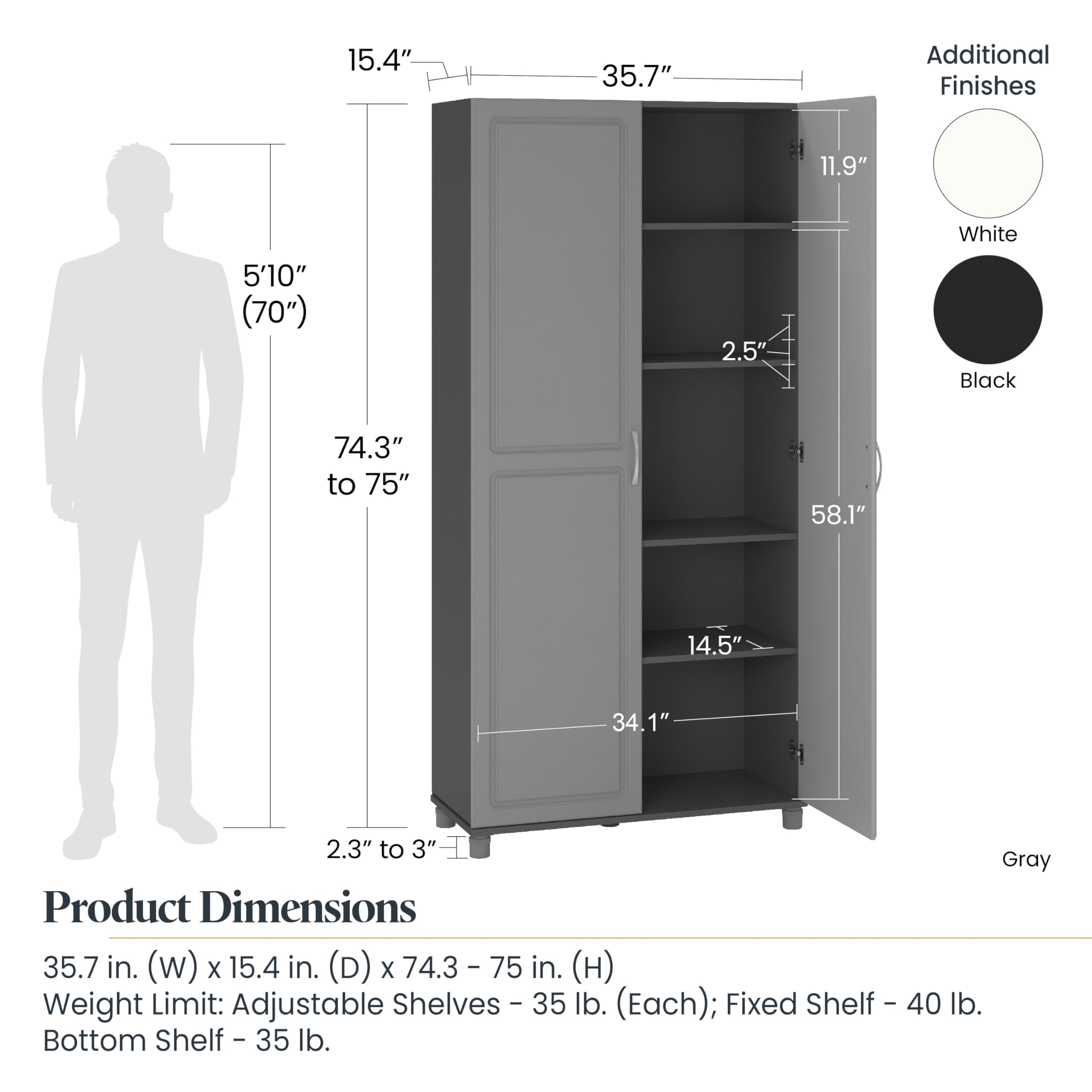 改Systembuild Evolution Kendall 36" Utility Storage Cabinet, Black