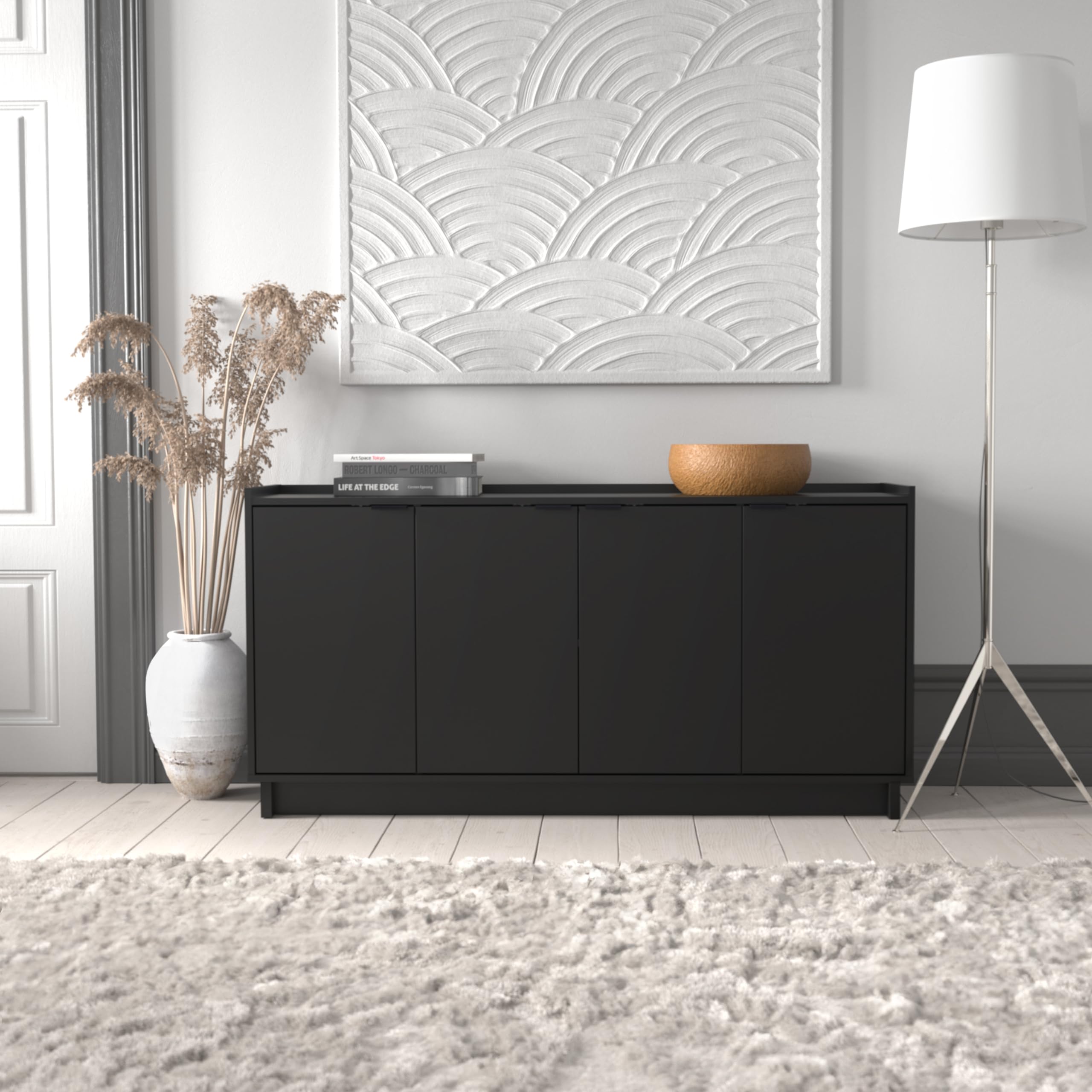 4 Console Table Doors and Shelves, Sideboard Storage Cabinet, 60" W x 30" H x 16" H