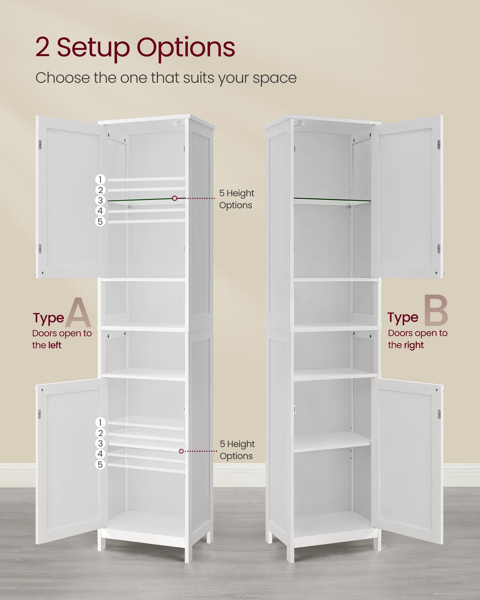Tall Bathroom Cabinet with Lights, Slim Bathroom Storage Cabinet, Freestanding Narrow Cabinet with Adjustable Shelves, for Small Spaces, Modern11.8"D x 11.8"W x 66.9"H