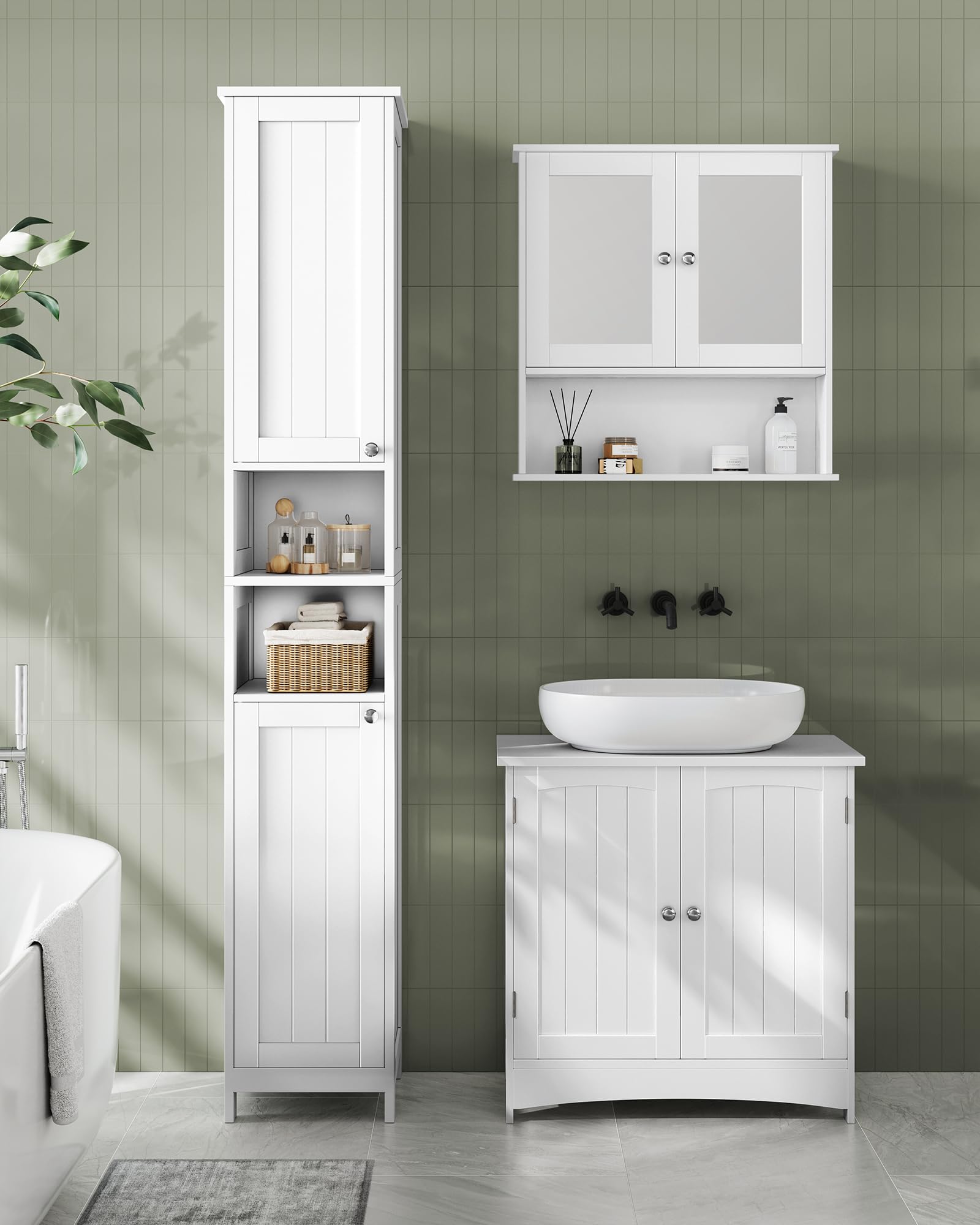 Tall Bathroom Cabinet with Lights, Slim Bathroom Storage Cabinet, Freestanding Narrow Cabinet with Adjustable Shelves, for Small Spaces, Modern11.8"D x 11.8"W x 66.9"H