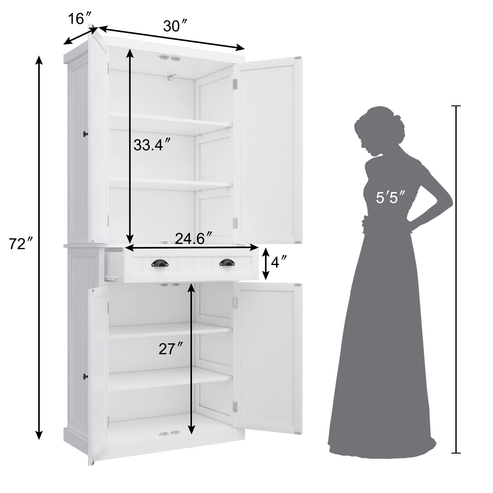 改ARTPOWER Kitchen Pantry Storage Cabinet with Drawer and Adjustable Shelves, Pantry Cabinet for Kitchen, Bathroom or Hallway, Green