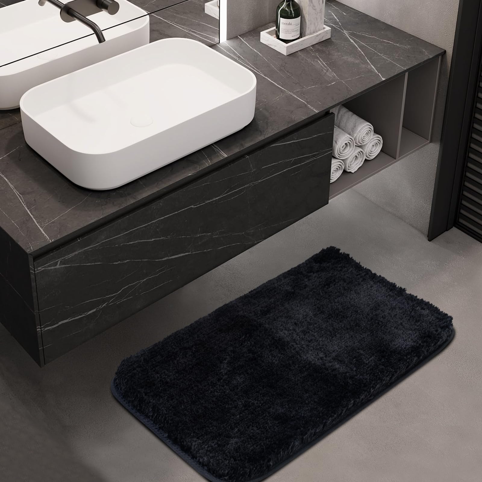 Shaggy Bath Rugs for Bathroom Non Slip , Water Absorbent Bath Mat, Soft Shower Mat for Bathroom Floor & Tub, Fluffy Plush Bathroom Rugs Machine Washable