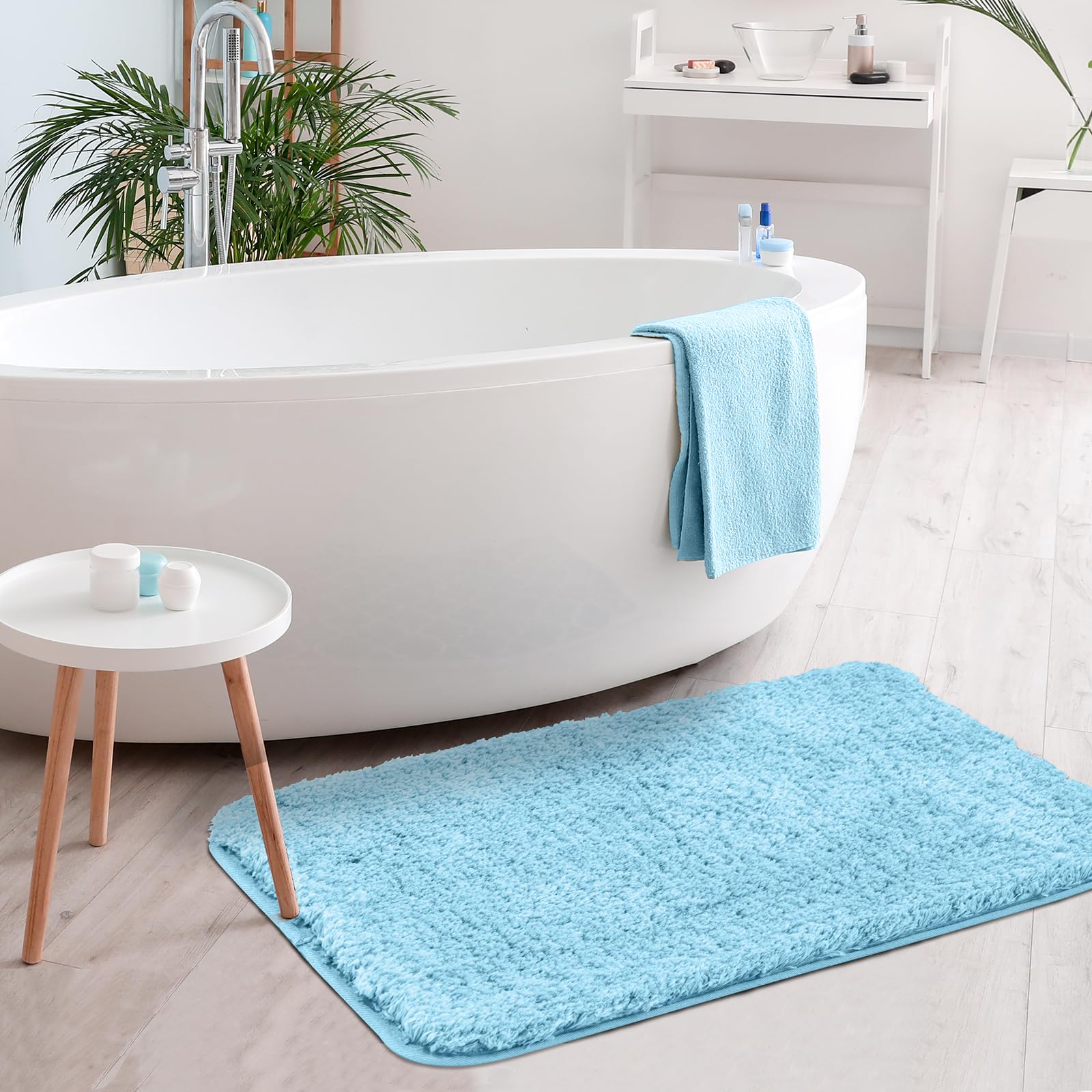 Shaggy Bath Rugs for Bathroom Non Slip , Water Absorbent Bath Mat, Soft Shower Mat for Bathroom Floor & Tub, Fluffy Plush Bathroom Rugs Machine Washable