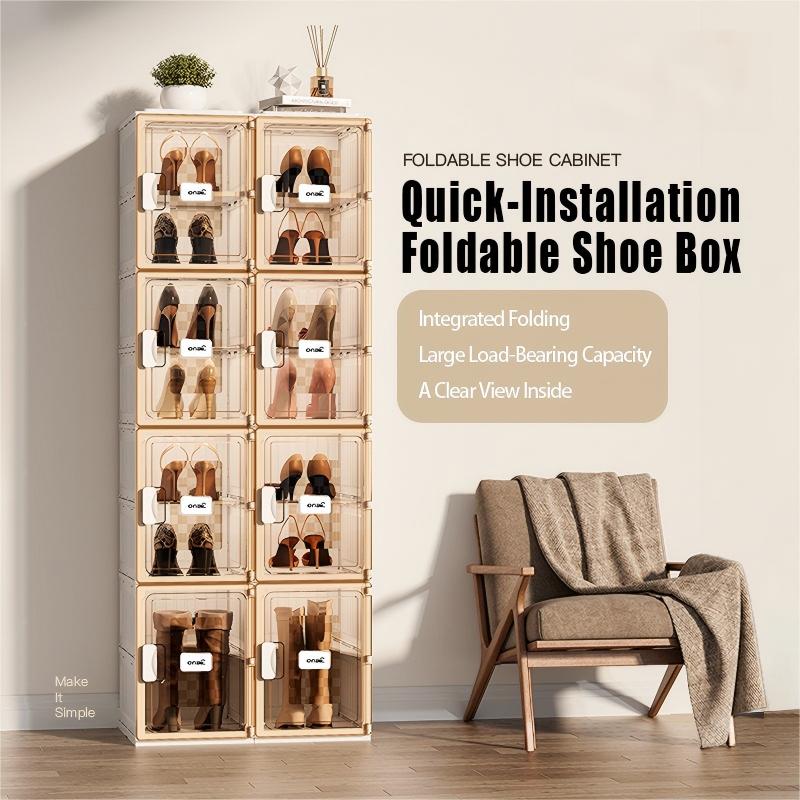 Stackable Shoe Organizer with Magnetic Closure for Easy Access, Suitable for Sneakers, Heels and Casual Shoes - Ideal Home and Dorm Room Organizer (for Entrance),Easy to Install,Portable Folding Shoe Organizer