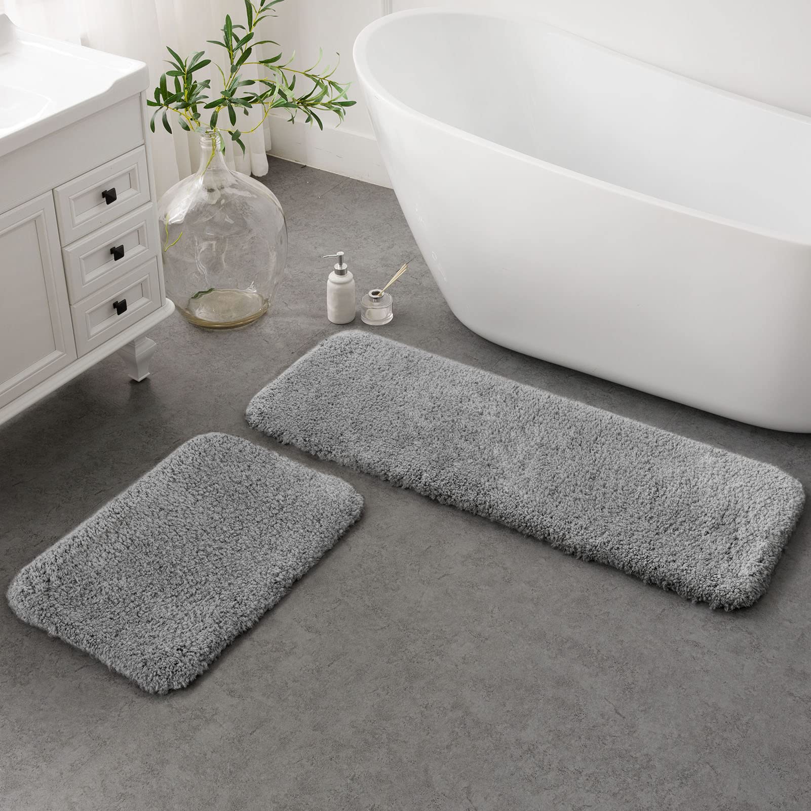 Rugs Long Non Slip Bathroom Rug Sets 2 Piece, Water Absorbing Bath Mat Ultra Soft Shower Rugs, Plush Machine Washable Bathroom Carpet