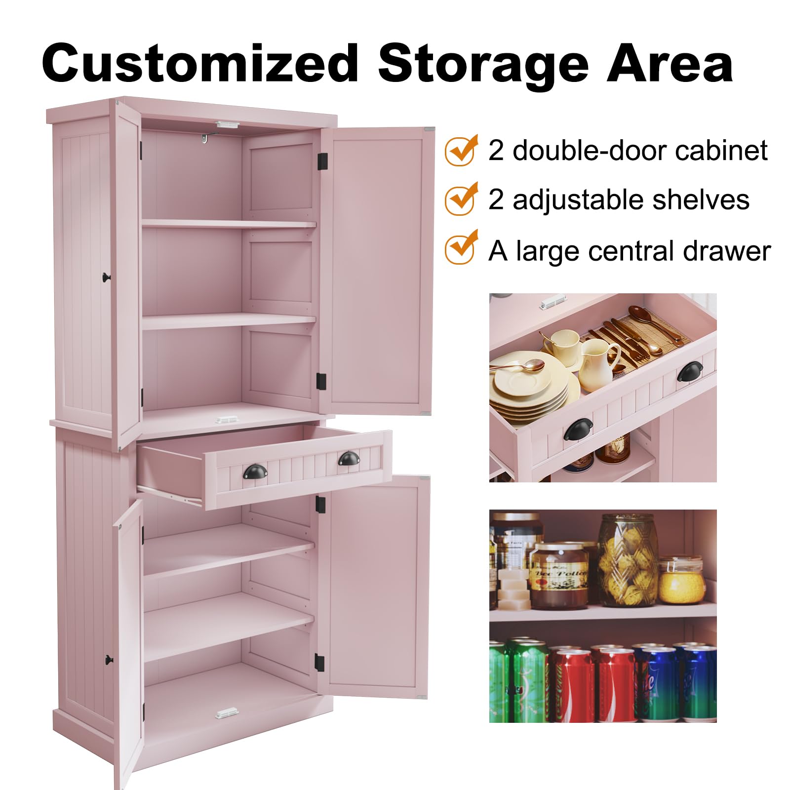 改ARTPOWER Kitchen Pantry Storage Cabinet with Drawer and Adjustable Shelves, Pantry Cabinet for Kitchen, Bathroom or Hallway, Green