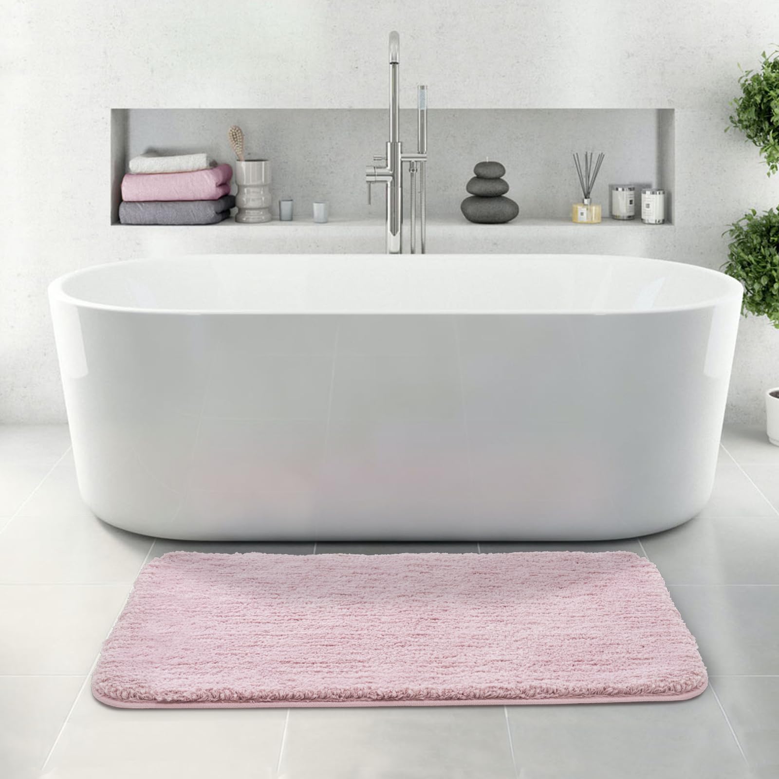 Shaggy Bath Rugs for Bathroom Non Slip , Water Absorbent Bath Mat, Soft Shower Mat for Bathroom Floor & Tub, Fluffy Plush Bathroom Rugs Machine Washable