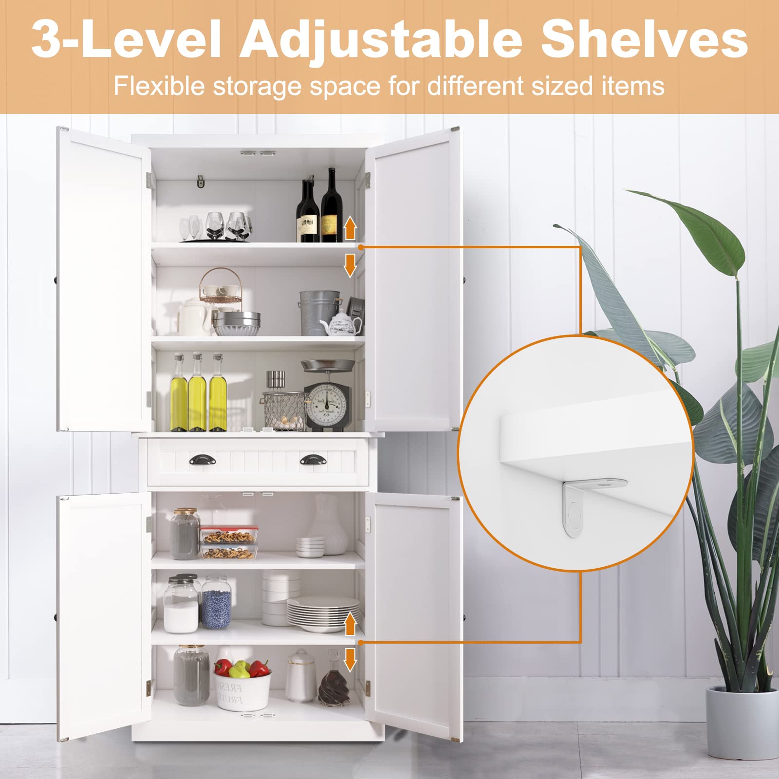 改ARTPOWER Kitchen Pantry Storage Cabinet with Drawer and Adjustable Shelves, Pantry Cabinet for Kitchen, Bathroom or Hallway, Green
