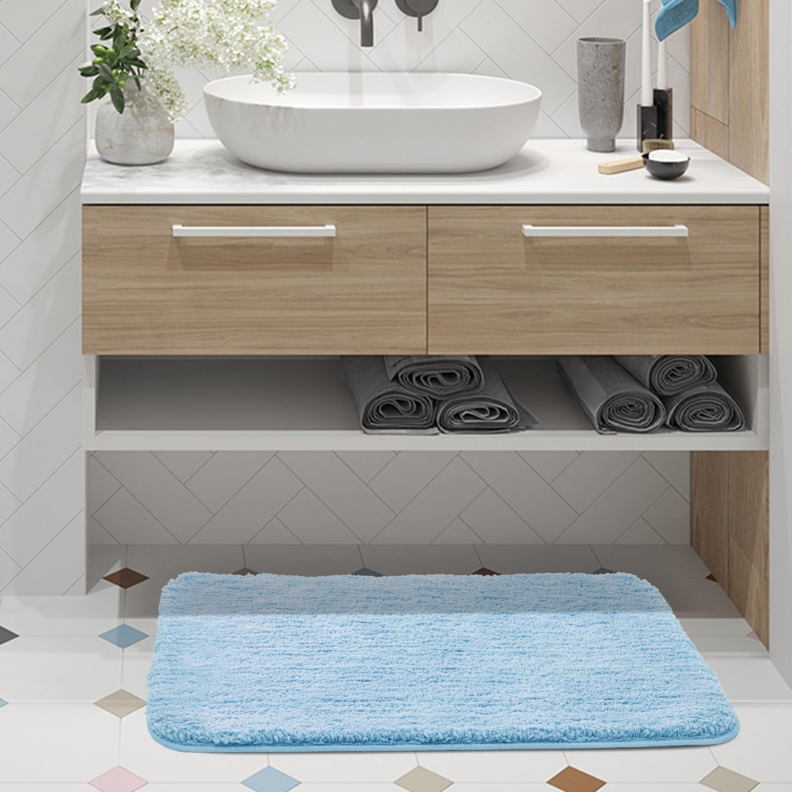 Shaggy Bath Rugs for Bathroom Non Slip , Water Absorbent Bath Mat, Soft Shower Mat for Bathroom Floor & Tub, Fluffy Plush Bathroom Rugs Machine Washable