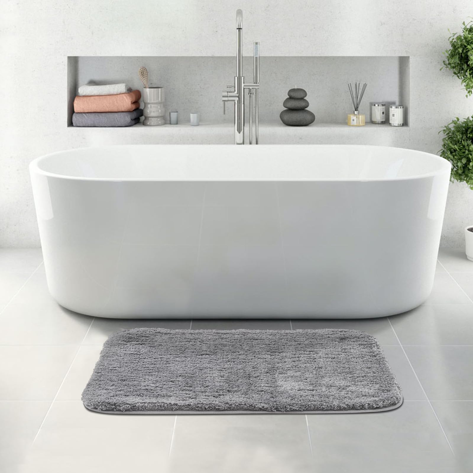 Shaggy Bath Rugs for Bathroom Non Slip , Water Absorbent Bath Mat, Soft Shower Mat for Bathroom Floor & Tub, Fluffy Plush Bathroom Rugs Machine Washable