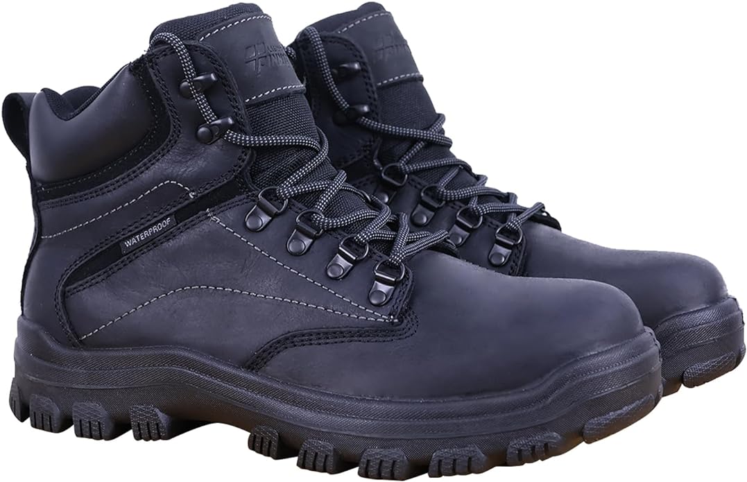 Mens Non Slip Steel Toe Work Shoes with 2 Insoles Waterproof & Oil Resistant