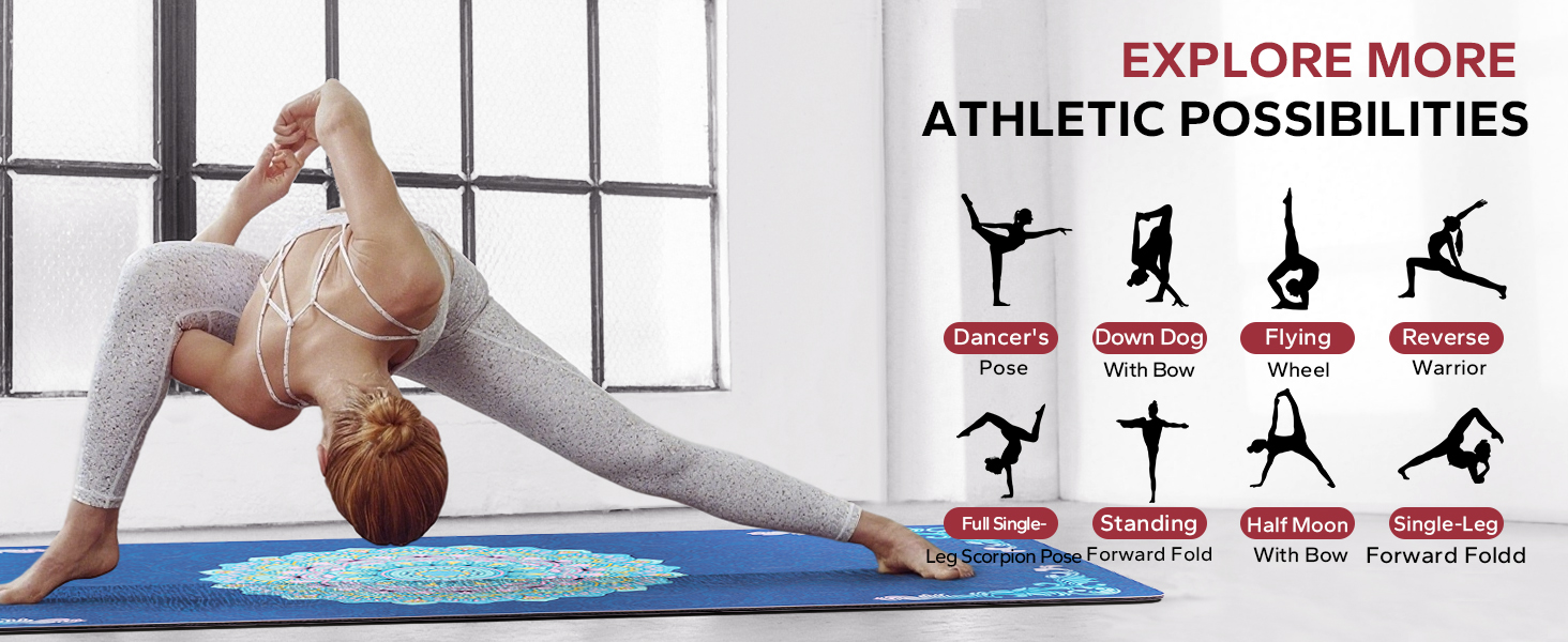 HAPBEAR Large Yoga Mat - 72x36'' Wide workout Mat, Suede Surface with TPE Layer, 1/4'' Thick for Cushioned Support, Non-Slip Yoga Mat, Suitable for Yoga, Pilates, Home and Gym Workouts