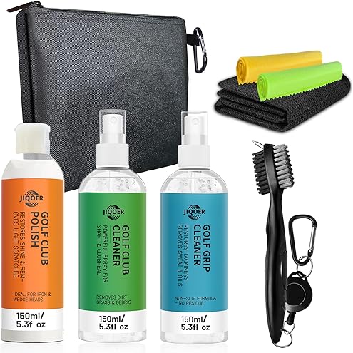 7-in-1 Golf Club Cleaning Kit - Club Cleaner, Grip Cleaner, Polish, Water-Spray Brush, Groove Cleaner, Magnetic Towel & Portable Bag | Restores Clubs, Removes Rust/Scratches, Renews Tackiness