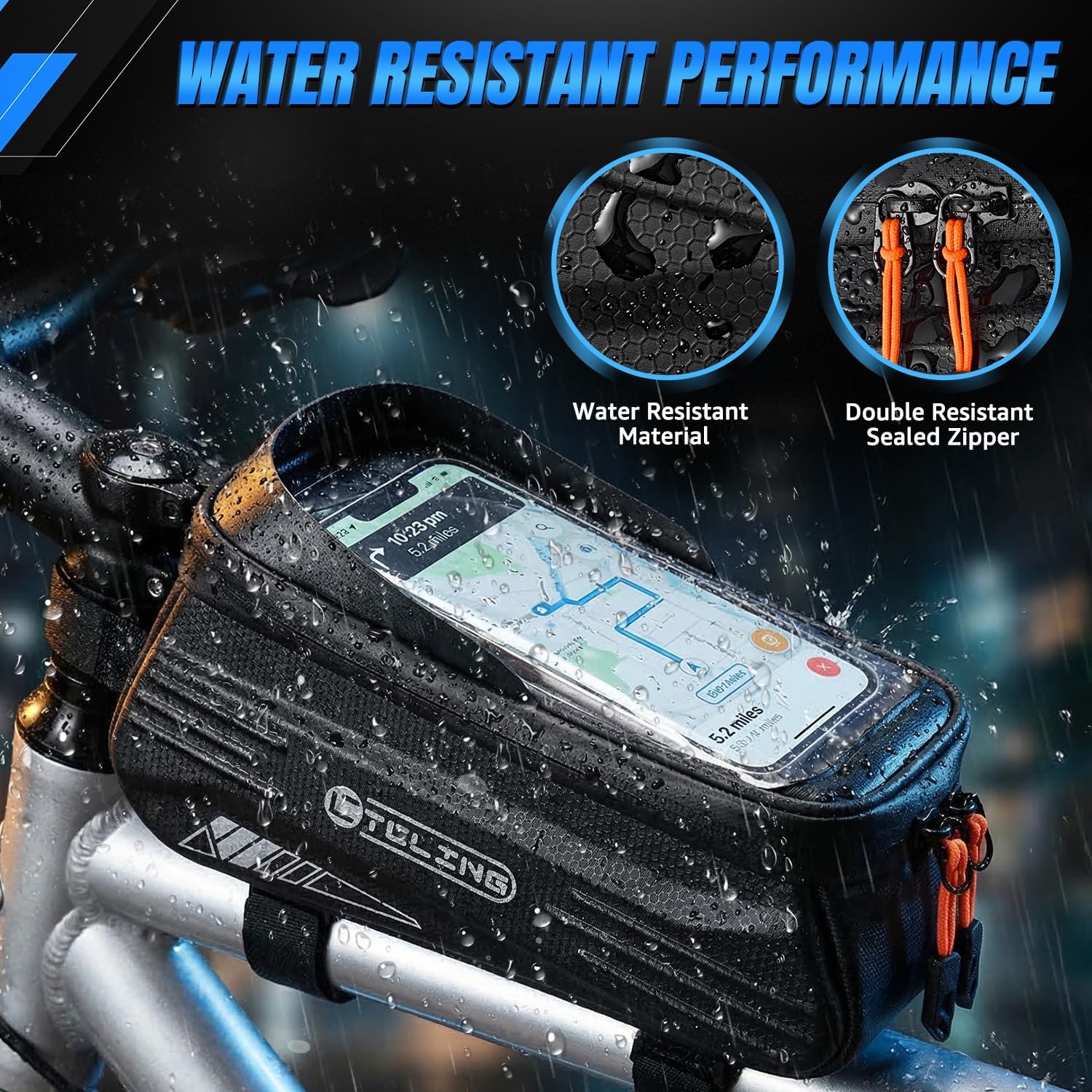 WOTOW Bike Frame Bag - Water Resistant Bicycle Top Tube Bag with TPU Sensitive Touch Screen & 1.9L Capacity, EVA Hard Shell Phone Holder Mount Bag, Compatible with 4.7-7" Phones with Case