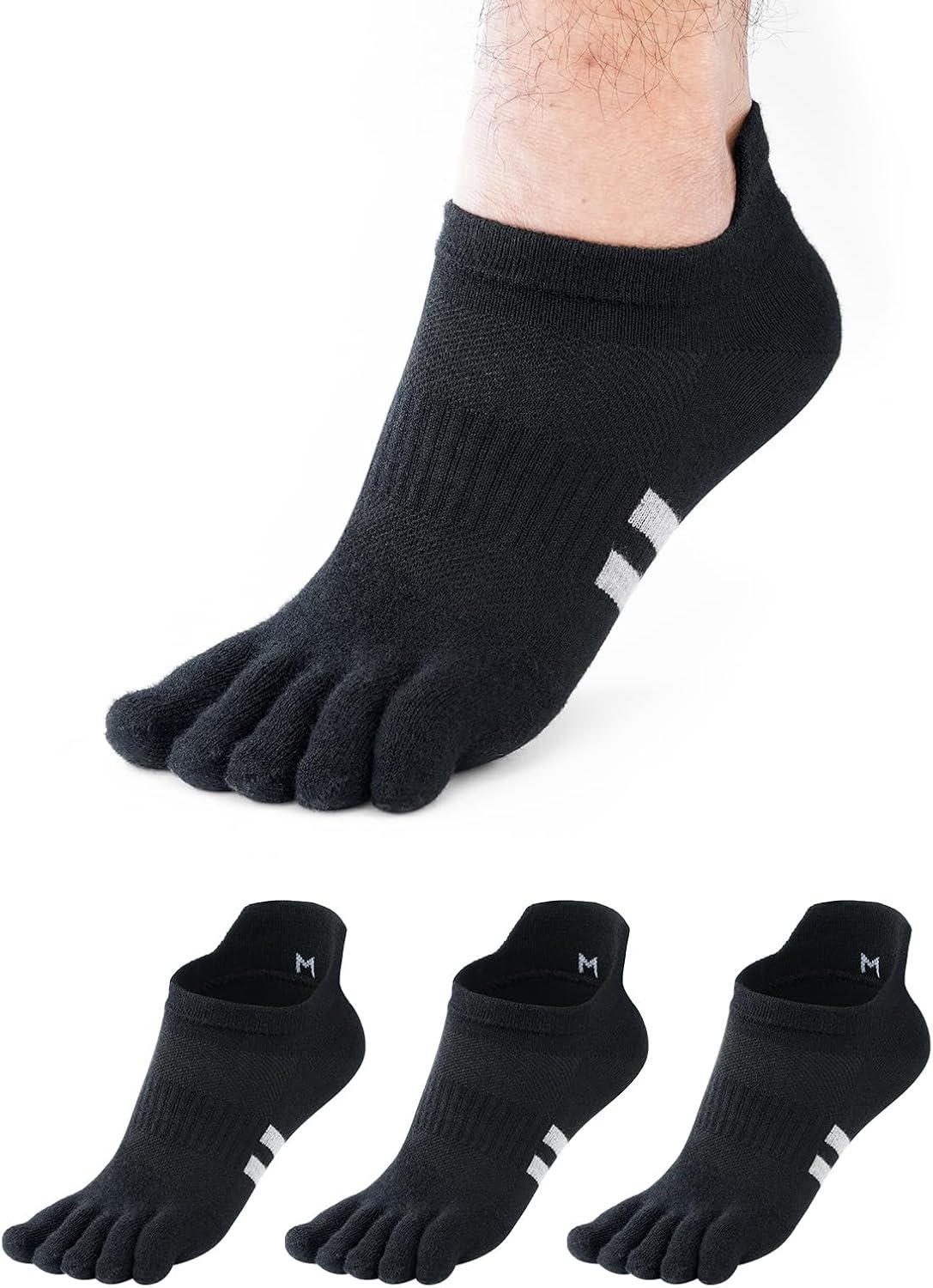 Merino Wool Toe Socks Running & Hiking Five Finger Ankle Socks Moisture Wicking Men Women Arch Support Socks 3 Pairs M size