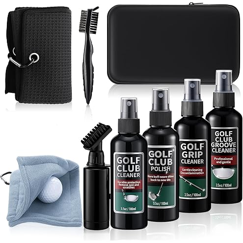 7-in-1 Golf Club Cleaning Kit - Club Cleaner, Grip Cleaner, Polish, Water-Spray Brush, Groove Cleaner, Magnetic Towel & Portable Bag | Restores Clubs, Removes Rust/Scratches, Renews Tackiness