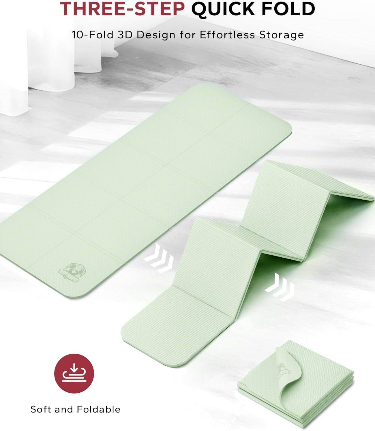 HAPBEAR Foldable Yoga Mat - 72"x24"x0.24" (6mm), Non-Slip TPE Exercise Mat for Home Workout, Yoga, Pilates,Stretching, & Travel, Durable & Eco-Friendly, Includes Carry Bag