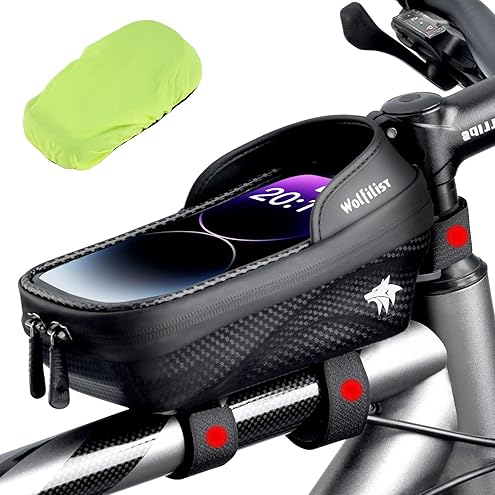 WOTOW Bike Frame Bag - Water Resistant Bicycle Top Tube Bag with TPU Sensitive Touch Screen & 1.9L Capacity, EVA Hard Shell Phone Holder Mount Bag, Compatible with 4.7-7" Phones with Case