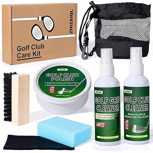 7-in-1 Golf Club Cleaning Kit - Club Cleaner, Grip Cleaner, Polish, Water-Spray Brush, Groove Cleaner, Magnetic Towel & Portable Bag | Restores Clubs, Removes Rust/Scratches, Renews Tackiness