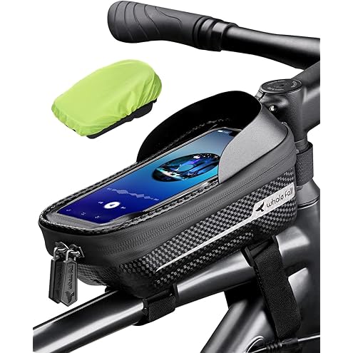 WOTOW Bike Frame Bag - Water Resistant Bicycle Top Tube Bag with TPU Sensitive Touch Screen & 1.9L Capacity, EVA Hard Shell Phone Holder Mount Bag, Compatible with 4.7-7" Phones with Case