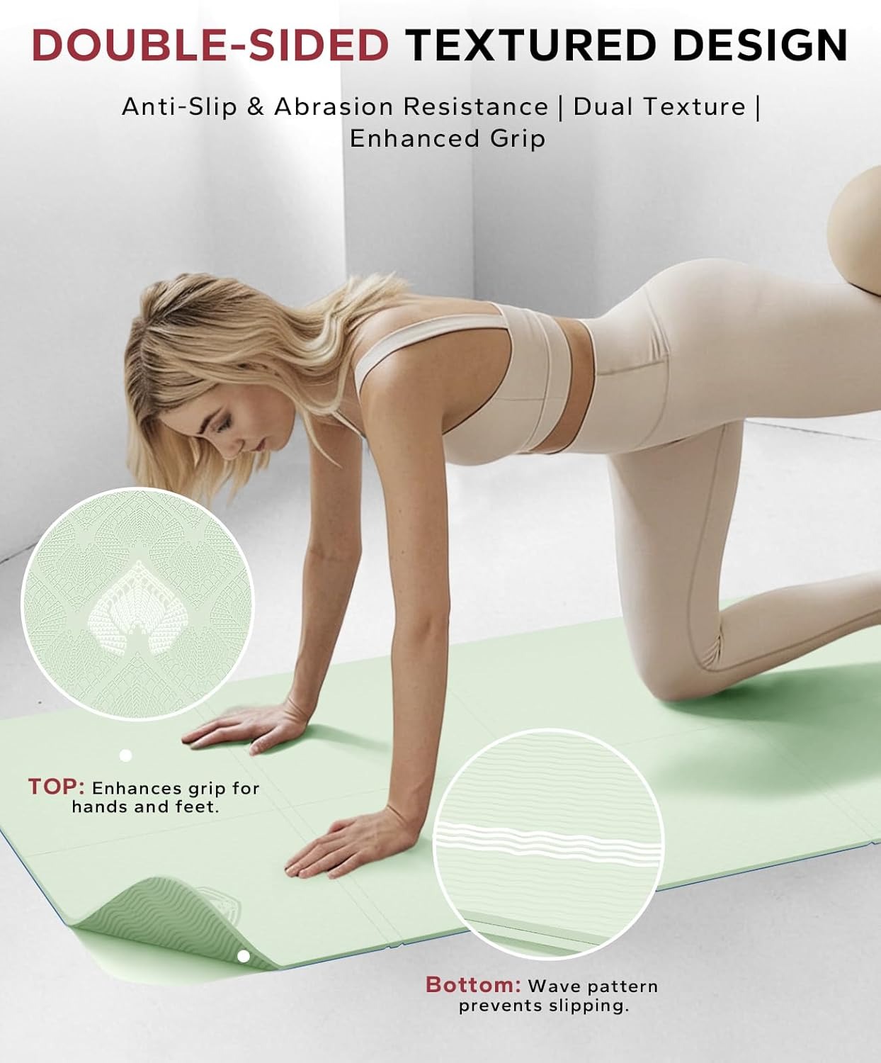 HAPBEAR Foldable Yoga Mat - 72"x24"x0.24" (6mm), Non-Slip TPE Exercise Mat for Home Workout, Yoga, Pilates,Stretching, & Travel, Durable & Eco-Friendly, Includes Carry Bag
