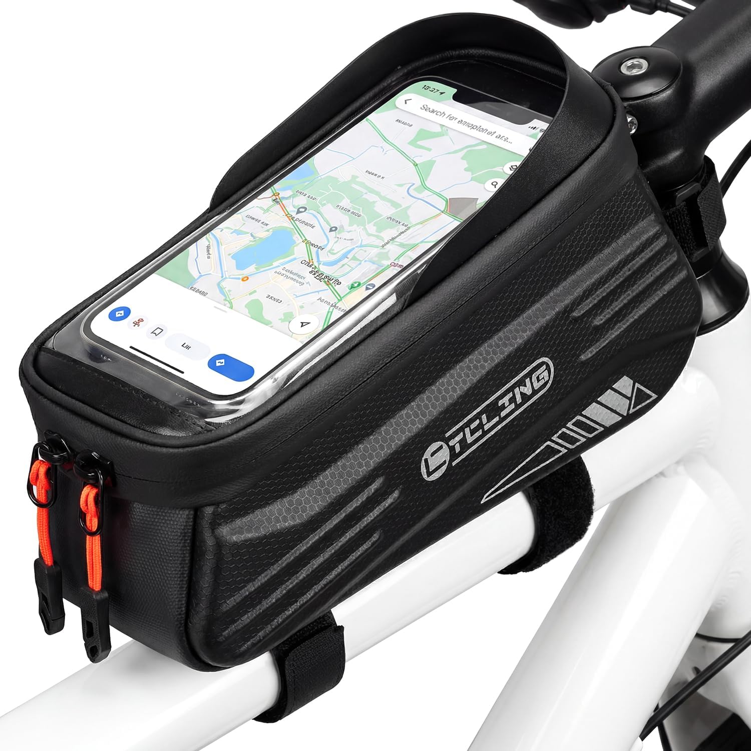 WOTOW Bike Frame Bag - Water Resistant Bicycle Top Tube Bag with TPU Sensitive Touch Screen & 1.9L Capacity, EVA Hard Shell Phone Holder Mount Bag, Compatible with 4.7-7" Phones with Case