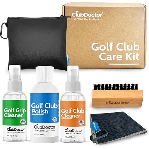 7-in-1 Golf Club Cleaning Kit - Club Cleaner, Grip Cleaner, Polish, Water-Spray Brush, Groove Cleaner, Magnetic Towel & Portable Bag | Restores Clubs, Removes Rust/Scratches, Renews Tackiness