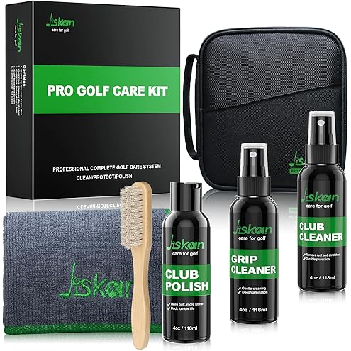 7-in-1 Golf Club Cleaning Kit - Club Cleaner, Grip Cleaner, Polish, Water-Spray Brush, Groove Cleaner, Magnetic Towel & Portable Bag | Restores Clubs, Removes Rust/Scratches, Renews Tackiness