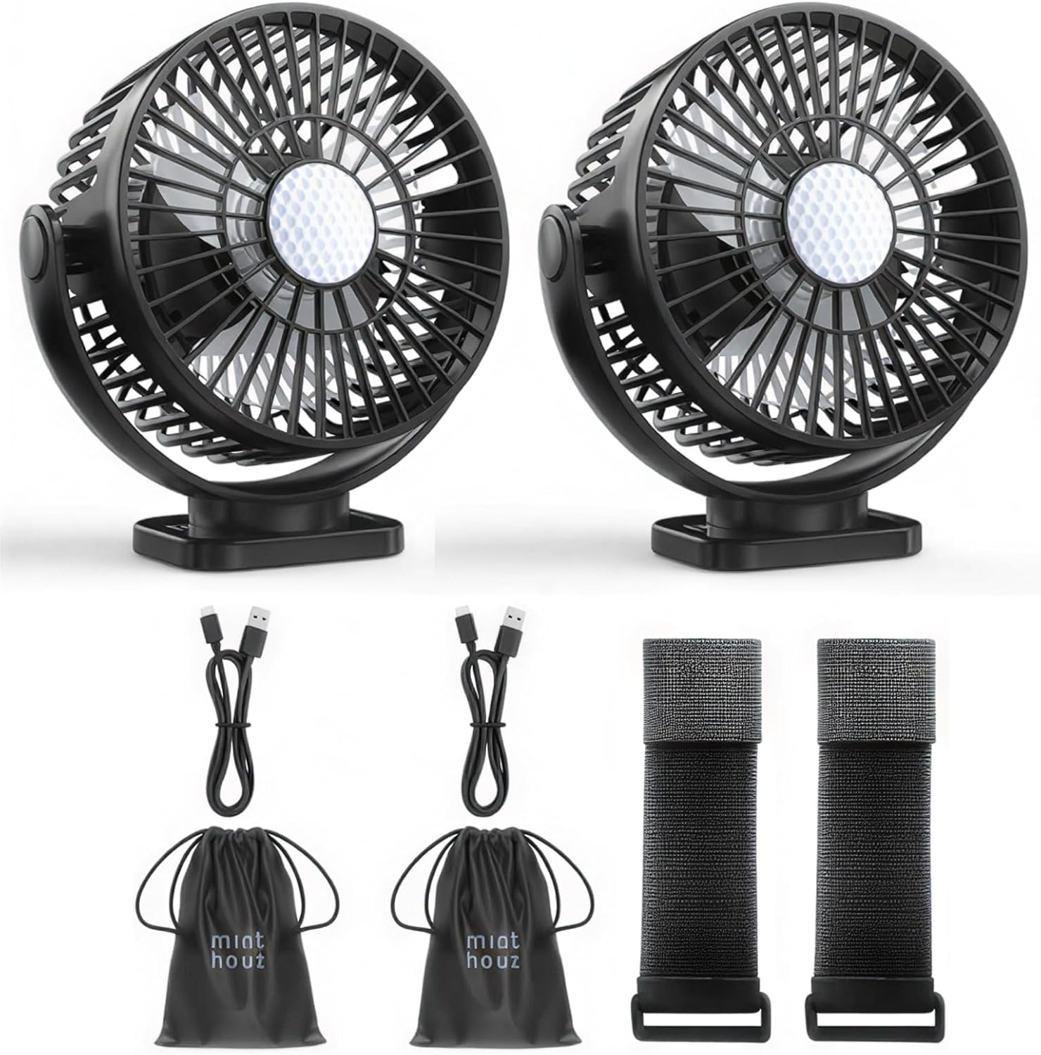Minthouz Magnetic Golf Cart Fan, Rechargeable 12000mAh Fan, 3-Speed 360° Rotation, Timer Function, LED Lighting, Magnetic Base & Strap, Compatible with EZGO, Club Car, Yamaha Golf Carts