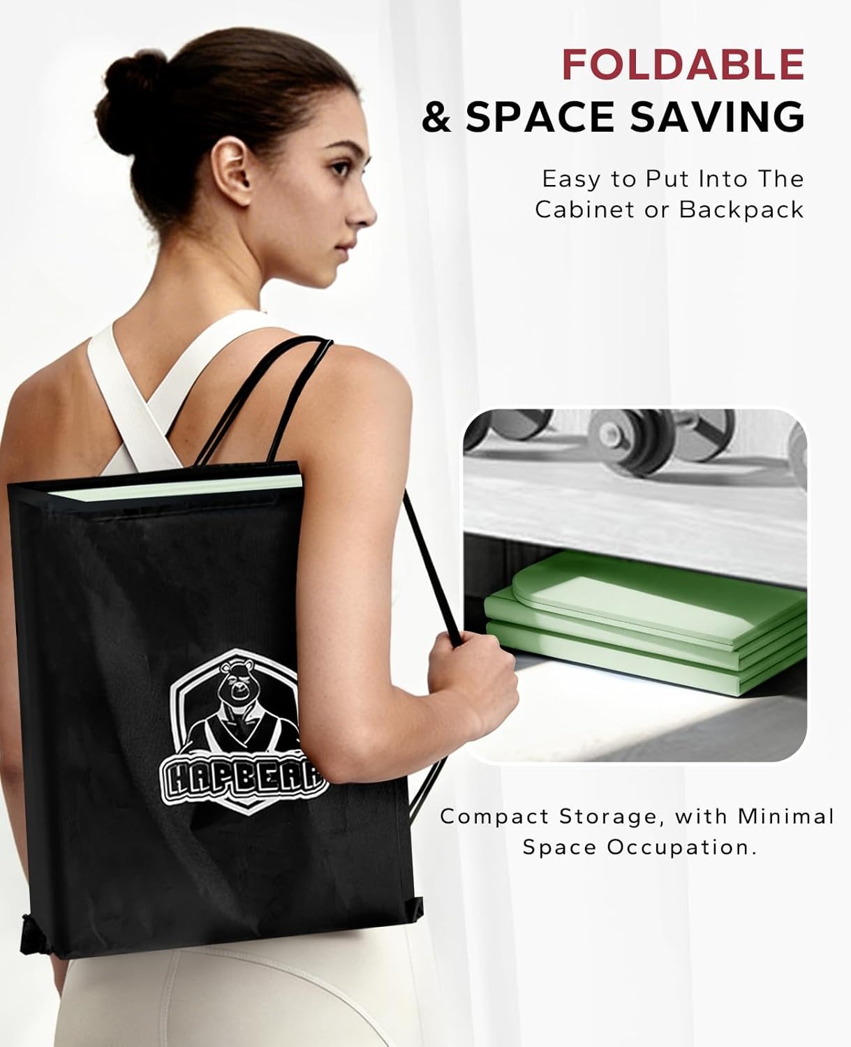 HAPBEAR Foldable Yoga Mat - 72"x24"x0.24" (6mm), Non-Slip TPE Exercise Mat for Home Workout, Yoga, Pilates,Stretching, & Travel, Durable & Eco-Friendly, Includes Carry Bag