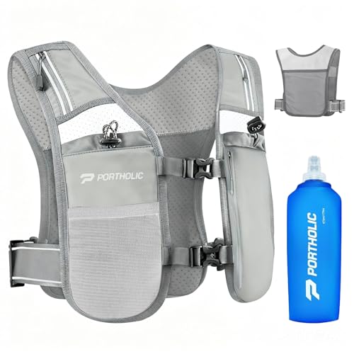 PORTHOLIC Running Vest for Women Men with 500ml/1.5L Water Bottle |Adjustable Hydration Vest with Water Bladder |Reflective |Lightweight |Muti-Pockets |Breathable for Running Accessories for Hiking