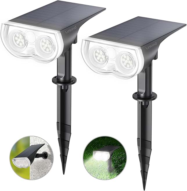 ROSHWEY Solar Landscape Spot Lights, Spotlights Outdoor Waterproof, with 2 Brightness Mode, Landscape Lighting Solar Lights for Garden, Yard, Pathway (Cool White, 10 Pack)