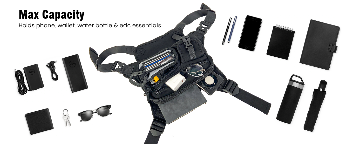 Chest Pack for Men Women - Tactical Vest for Outdoor, Adjustable Sport Chest Bag with Phone Holder & Extra Storage for Running, Cycling, EDC, Lightweight Running Backpack for Workouts