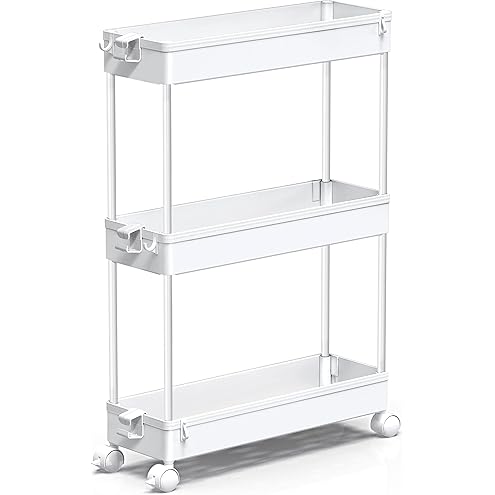 SPACEKEEPER Slim Rolling Storage Cart 4 Tier Bathroom Organizer Cart Mobile Shelving Unit Slide Out Utility Cart for Kitchen, Bthroom, Makeup, Craft, Laundry Narrow Places, Black