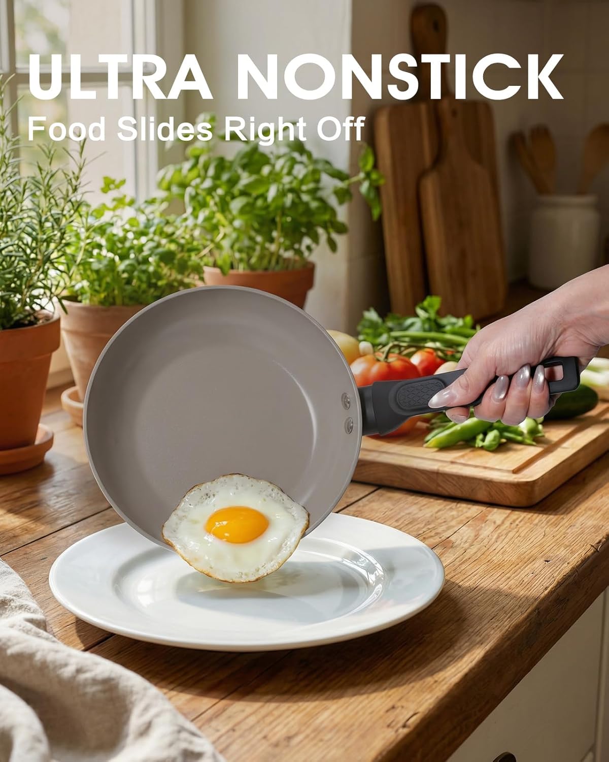 8 Inch Nonstick Frying Pan Skillet, Ceramic Frying Pan, Non Toxic Healthy Ceramic Coating, Suitable for All Stovetops, PTFE PFOA PFOS Free, Black