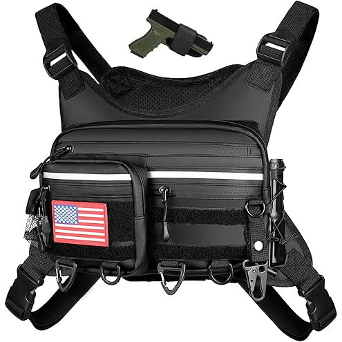Chest Pack for Men Women - Tactical Vest for Outdoor, Adjustable Sport Chest Bag with Phone Holder & Extra Storage for Running, Cycling, EDC, Lightweight Running Backpack for Workouts