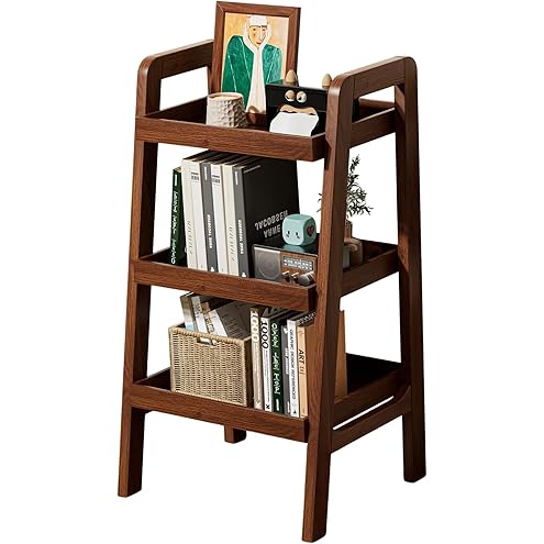 3-Tier Bamboo Bookshelf - Wood Bookcase Organizer with Open Shelves for Living Room & Home Office-Walnut Medium