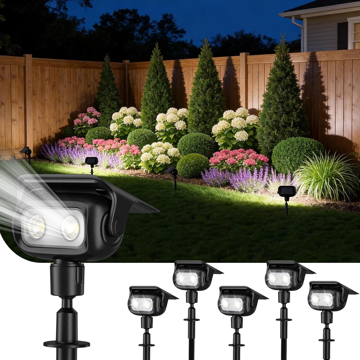 ROSHWEY Solar Landscape Spot Lights, Spotlights Outdoor Waterproof, with 2 Brightness Mode, Landscape Lighting Solar Lights for Garden, Yard, Pathway (Cool White, 10 Pack)