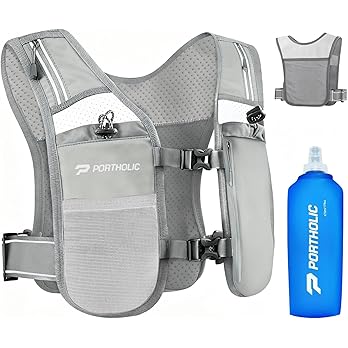 PORTHOLIC Running Vest for Women Men with 500ml/1.5L Water Bottle |Adjustable Hydration Vest with Water Bladder |Reflective |Lightweight |Muti-Pockets |Breathable for Running Accessories for Hiking