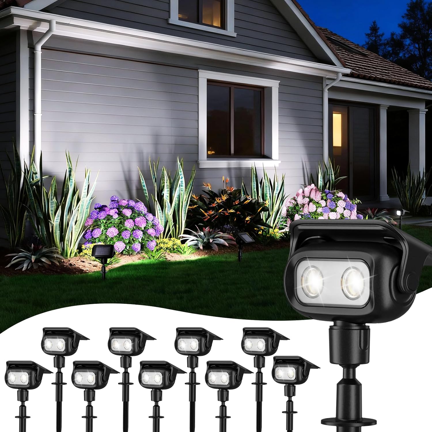 ROSHWEY Solar Landscape Spot Lights, Spotlights Outdoor Waterproof, with 2 Brightness Mode, Landscape Lighting Solar Lights for Garden, Yard, Pathway (Cool White, 10 Pack)