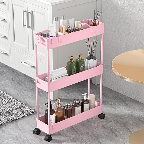SPACEKEEPER Slim Rolling Storage Cart 4 Tier Bathroom Organizer Cart Mobile Shelving Unit Slide Out Utility Cart for Kitchen, Bthroom, Makeup, Craft, Laundry Narrow Places, Black