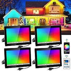 T-SUN RGB Flood Lights Outdoor, 600W Equivalent Color Changing Landscape LED Light with APP Control, Waterproof Floodlight with 16 Million Colors, Timing, Music Sync (RGB-APP Control, 60W-2Pack)