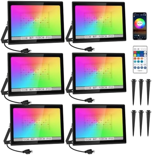 T-SUN RGB Flood Lights Outdoor, 600W Equivalent Color Changing Landscape LED Light with APP Control, Waterproof Floodlight with 16 Million Colors, Timing, Music Sync (RGB-APP Control, 60W-2Pack)