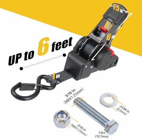 Ayaport Retractable Ratchet Straps 1 inch x 6ft Bolt-on Tie Down Straps to Trailer - 1410lbs Break Strength, Heavy Duty Trailer Strap for Cargo, Boat, Jet Ski, Motorcycles, ATV