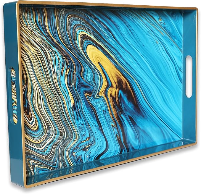 Spsyrine Serving Tray, Marble Decorative Tray Plastic Rectangular Coffee Table Tray for Living Room, Storage, Kitchen, Ottoman, Bathroom Decor. 15.6” X 10.2