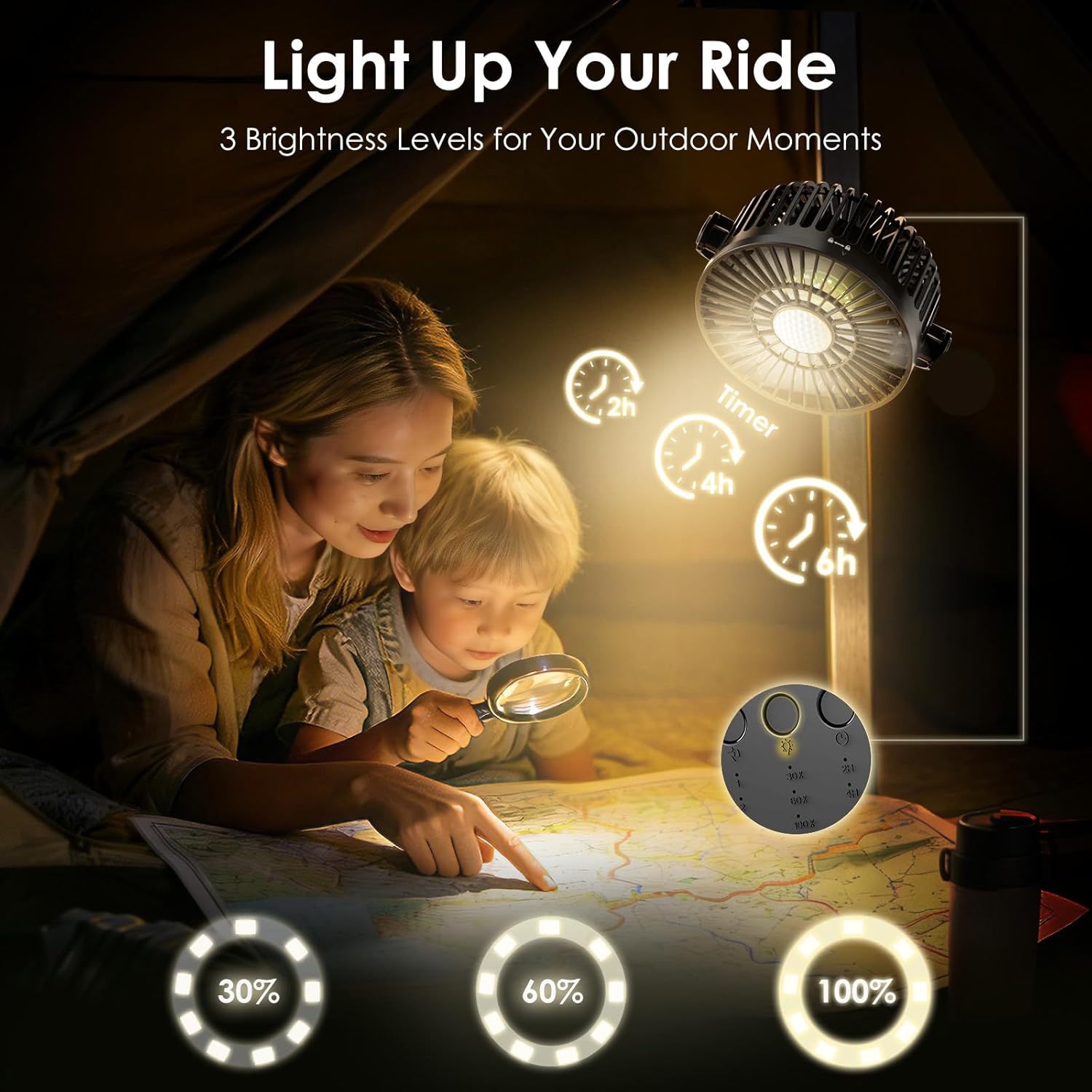 Minthouz Magnetic Golf Cart Fan, Rechargeable 12000mAh Fan, 3-Speed 360° Rotation, Timer Function, LED Lighting, Magnetic Base & Strap, Compatible with EZGO, Club Car, Yamaha Golf Carts