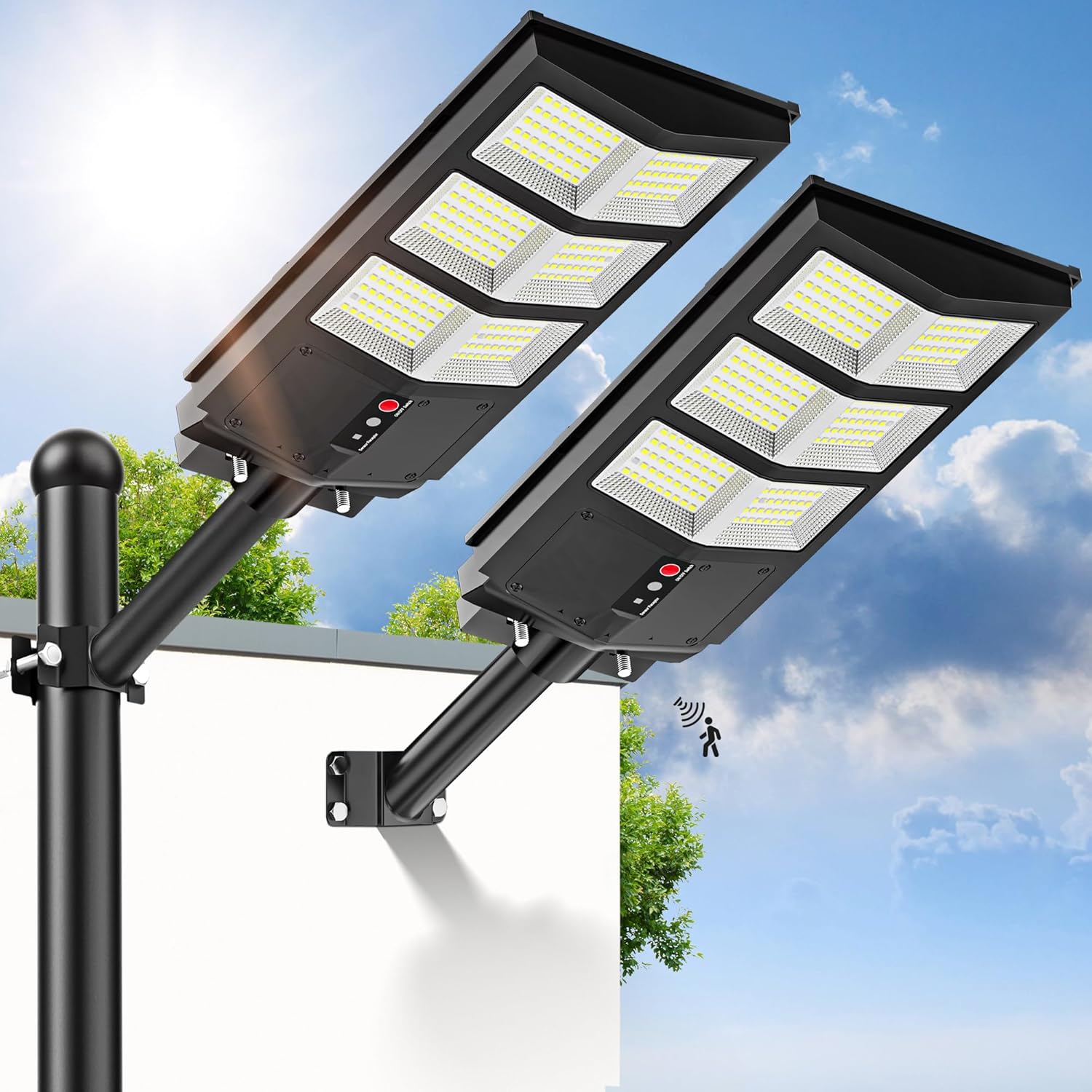 4000W Solar Lights Outdoor 6500K Solar Street Lights Outdoor Motion Sensor, Street Light IP66 Waterproof, Parking Lot Light Dusk to Dawn with Remote Control (2 Pack)