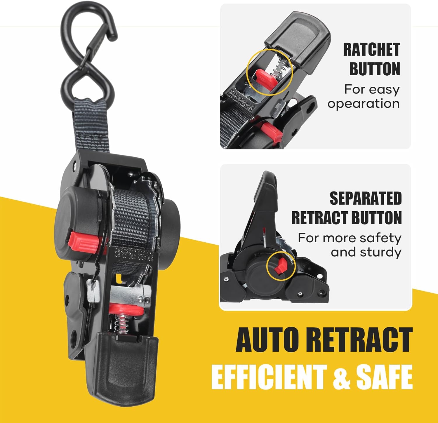 Ayaport Retractable Ratchet Straps 1 inch x 6ft Bolt-on Tie Down Straps to Trailer - 1410lbs Break Strength, Heavy Duty Trailer Strap for Cargo, Boat, Jet Ski, Motorcycles, ATV